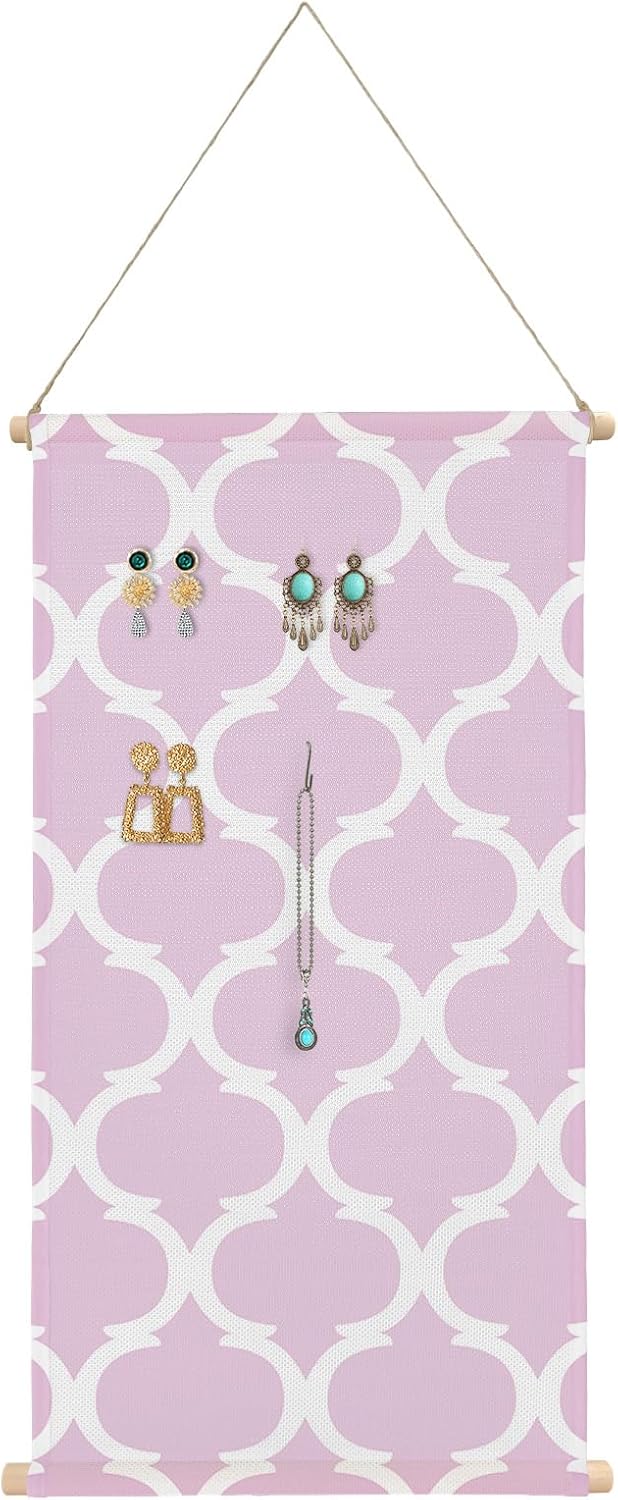 Hanging Earrings Organizer Geometric Pattern Trellis Jewelry Holder Morocco Style Pink Eearring Storage Display Jewelry Organizer for Wall Door