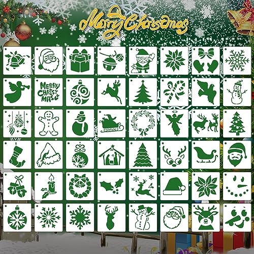 Winmany 48PCS Stencil Template for Painting Christmas Drawing Template Reusable Openwork Stencil Painting DIY Crafts on Wood Wall Home Decor