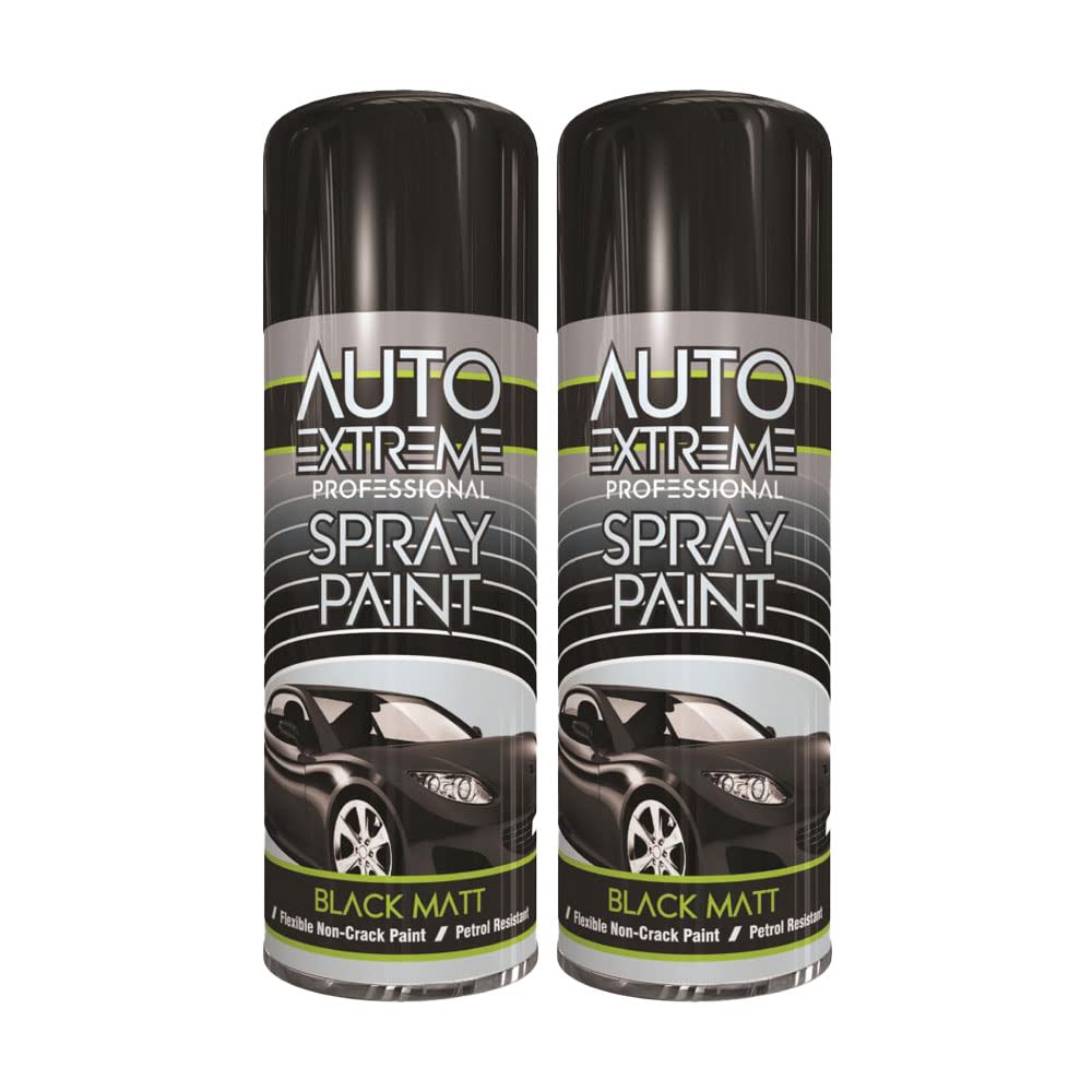 Classic Signature - 2 x Auto Extreme Black Matt Spray Paint 400ml Professional Quality, Perfect Finish for Cars, Bikes,Vans, Metal, Wood