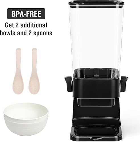 Miniatura 7 de Dispensador de cereales para encimera con 2 tazones y cucharas, contenedor grande de almacenamiento de cereales de 5.5 cuartos de galón para