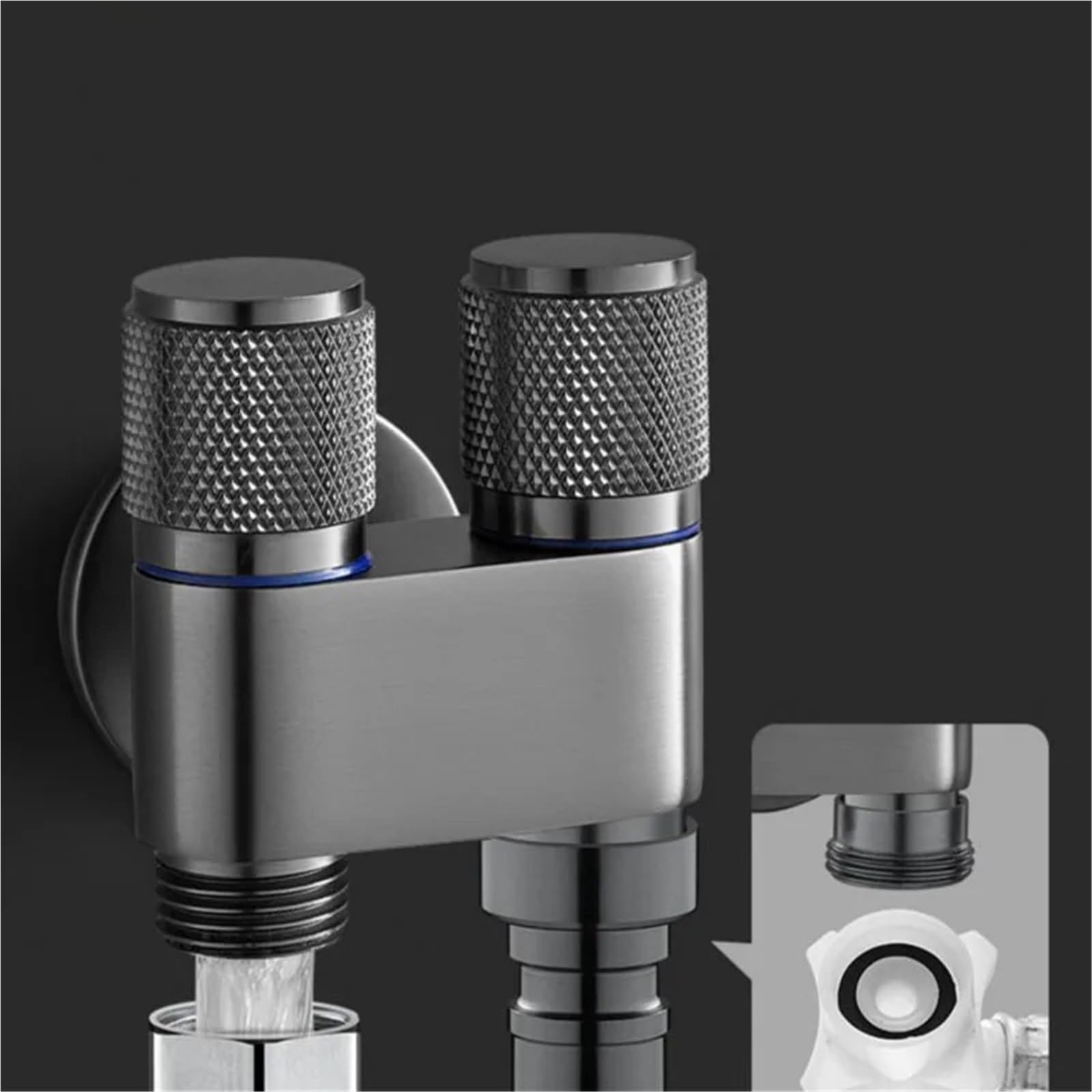 Válvula angular for montaje en pared, grifo for lavadora de inodoro, uno en dos, grifo de limpieza de agua, accesorios de baño Para Cocina, BañO(Black)