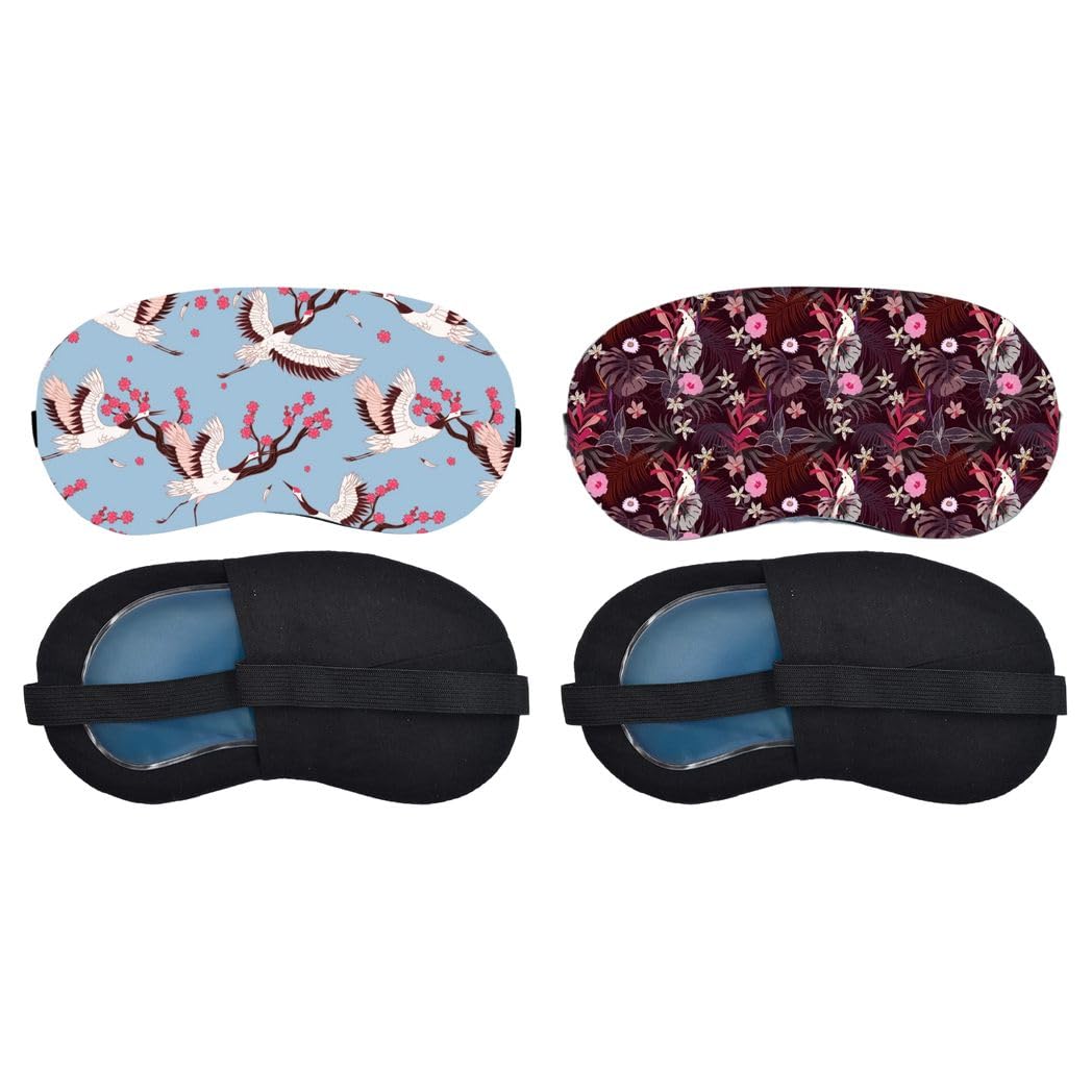 Aoxeria Pink Crane Blossom, Burgundy Botanical Floral Sleeping Mask Combo, Soft Comfortable Light-Blocking Eye Cover for Women, Men & Kids, Reusable Blindfold for Night Sleep, Nap, Travel (Pack of 2)-image-20