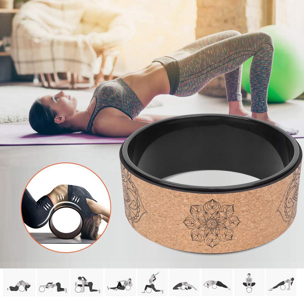 Gavigain Yoga Wheel, PU Rubber Yoga Wheel for Spine Stretching, Improved Flexibility & Mobility Yoga Fitness Wheel Bodybuilding Fitness Workout (Black Inner Ring)