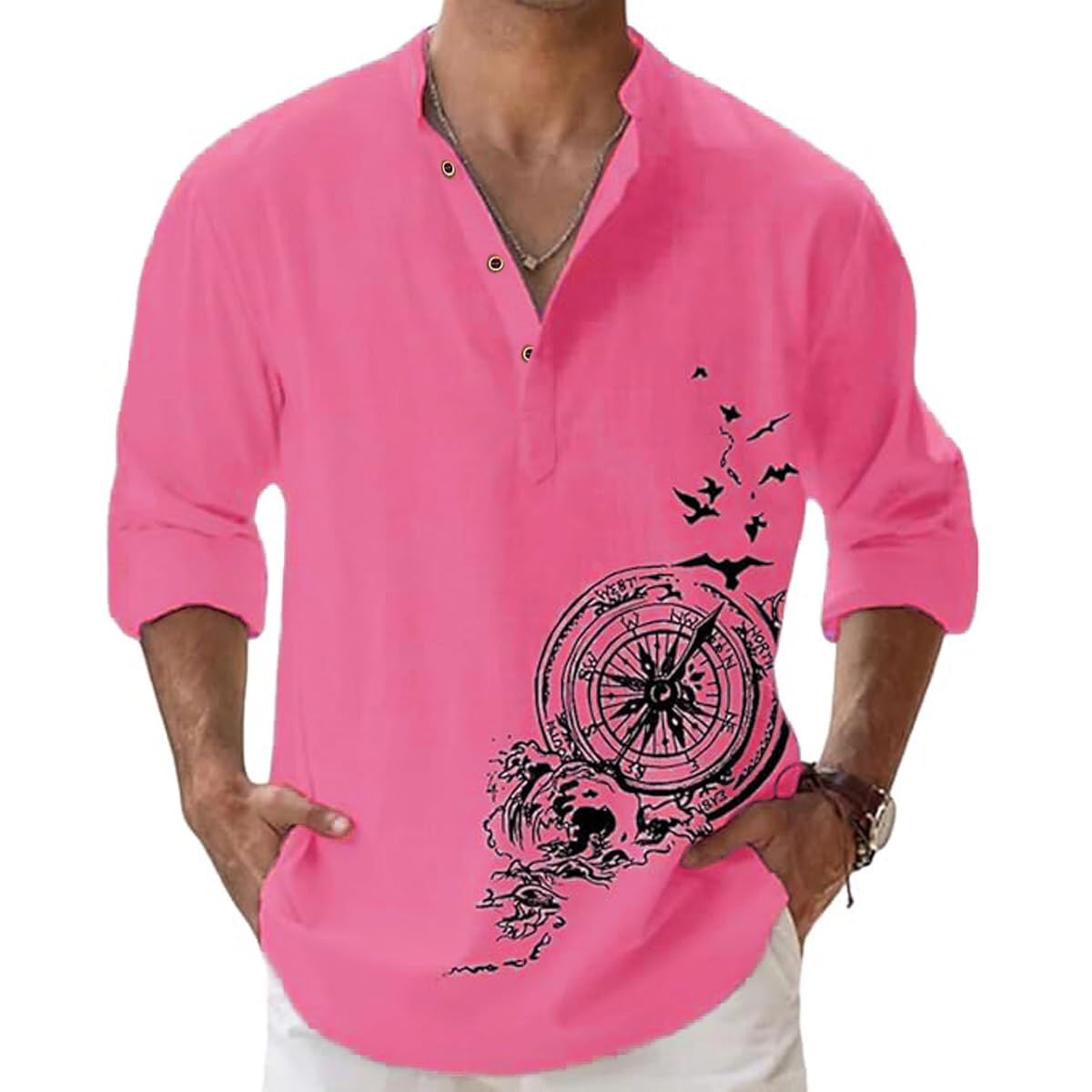 DEELMO Mens Cotton Blend Mandarin Collar Self One Design Full Sleeve Casual Short Kurta (Pink, 2XL) (B0CNM454RD) Amazon Price History, Amazon Price Tracker