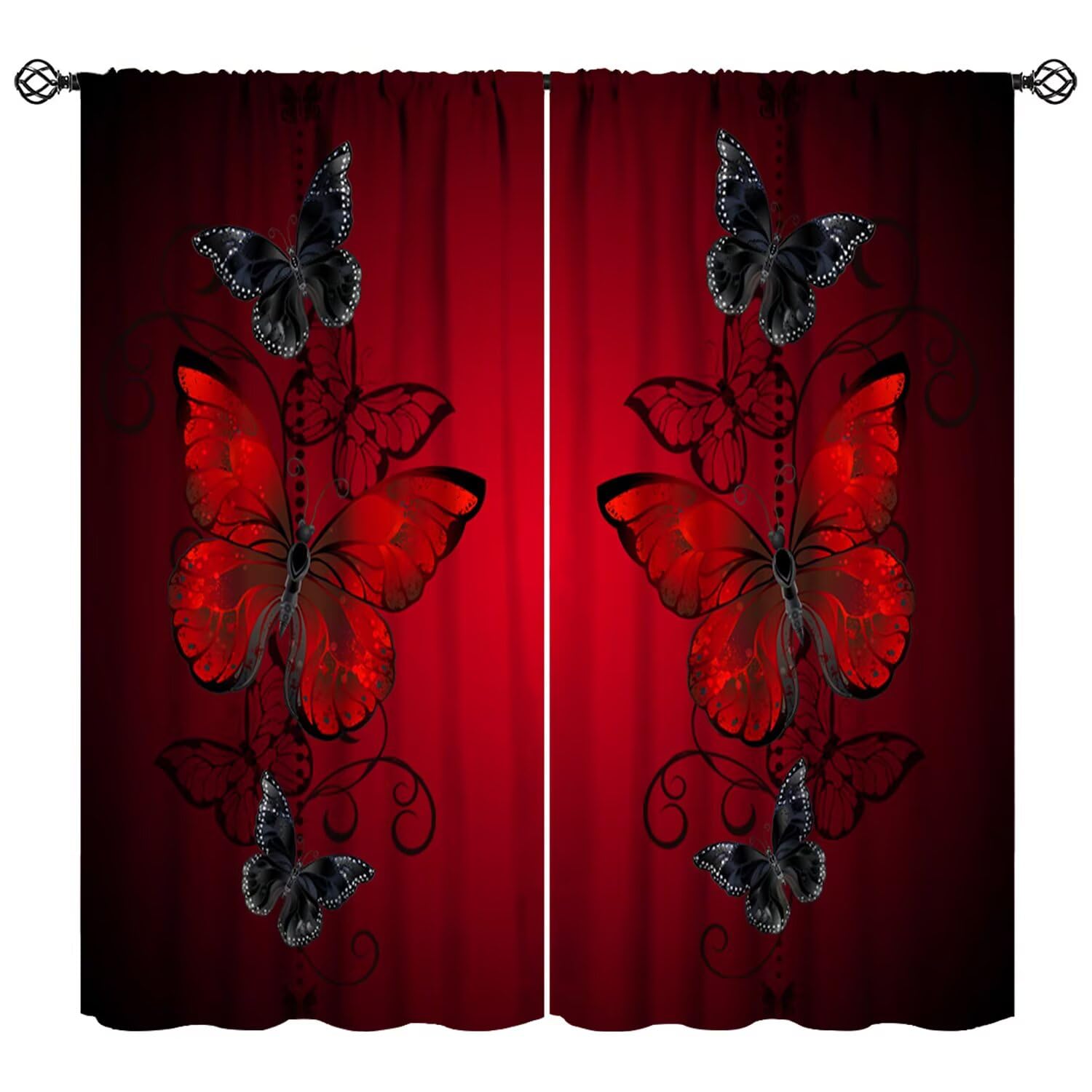 JESTRONRY Butterfly Window Curtains, Black Red Butterfly Shining Light Window Drapes Treatment Living Room Bedroom Home Decor 84" W X 84" L