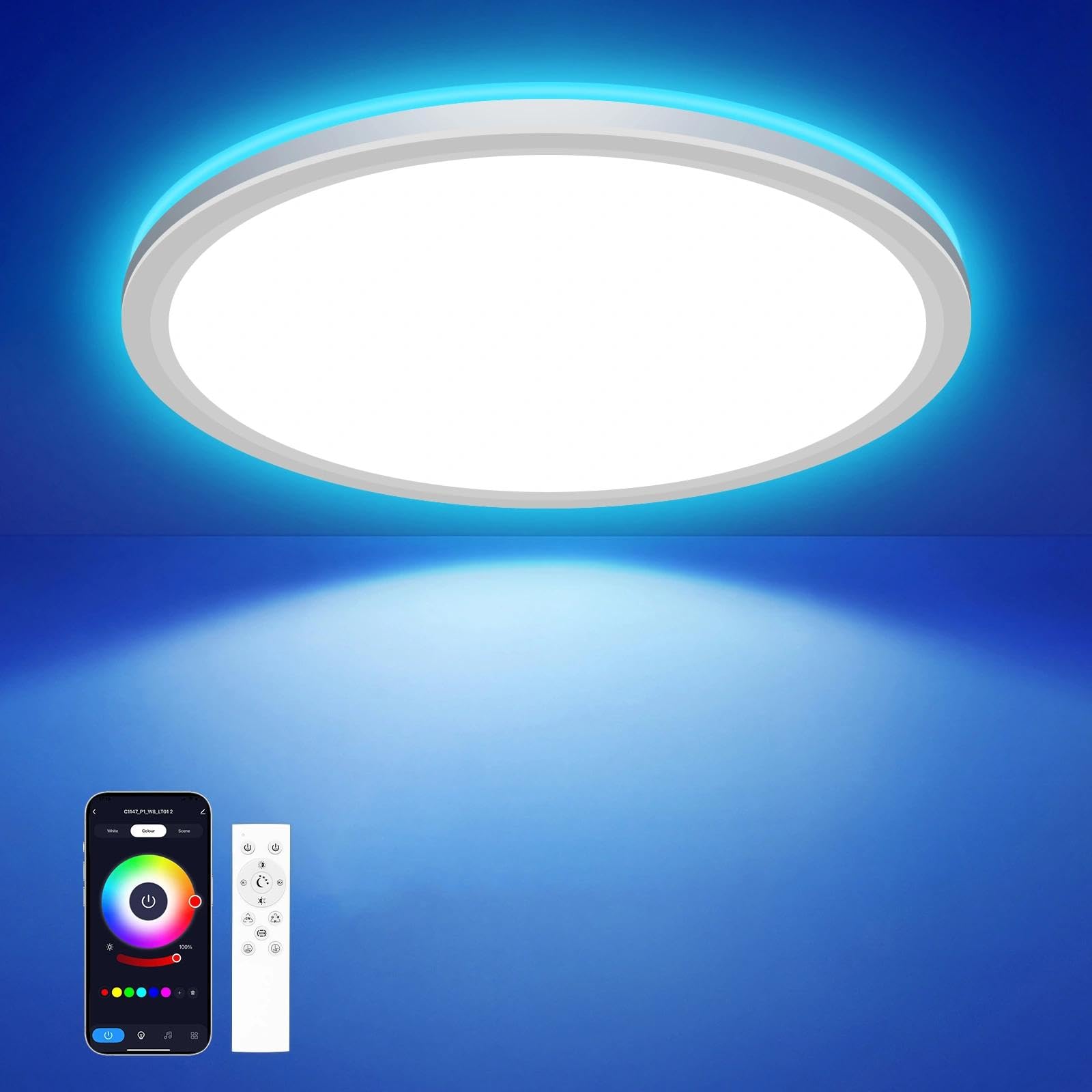 hepside Deckenlampe LED,Smart LED Deckenlampe mit Fernbedienung, 24W Ø30cm RGB Deckenleuchte dimmbar, Kompatibel mit Alexa, APP-Steuerung für Schlafzimmer, Wohnzimmer, Kinderzimmer