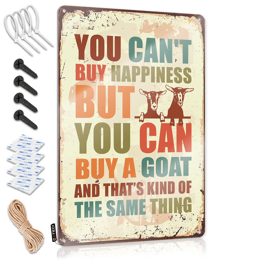STWNVOITV Bar Signs For Home Bar Funny You Can'T Buy Happiness But Can A Goats Sign Funny Signs Metal Tin Decor(30X40CM)