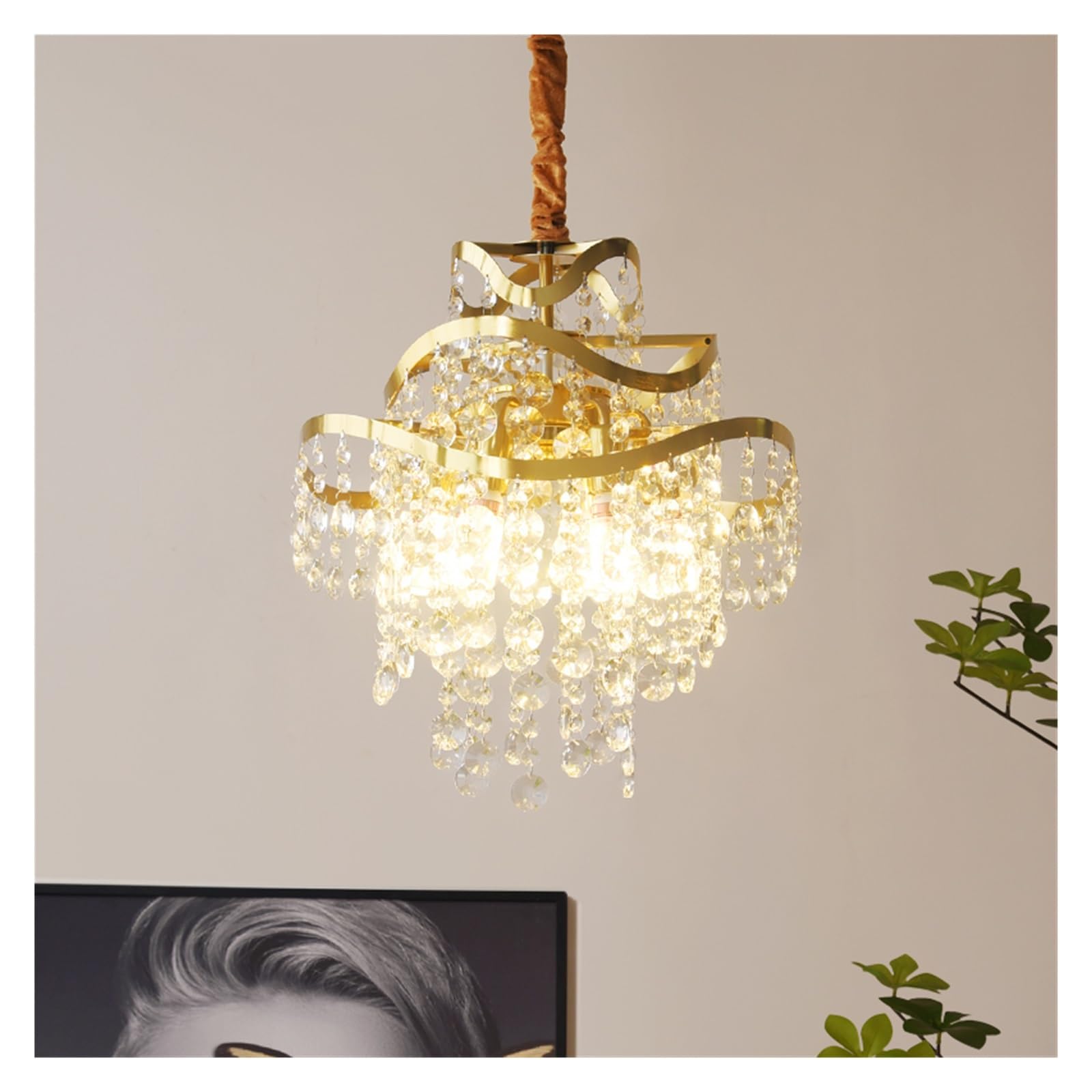 ZTCHSENZT Crystal Chandelier All Copper Lamp Villa Restaurant Light Living Room Warm Art Study Aisle Shell Light,Warm Light-D40CM H46CM