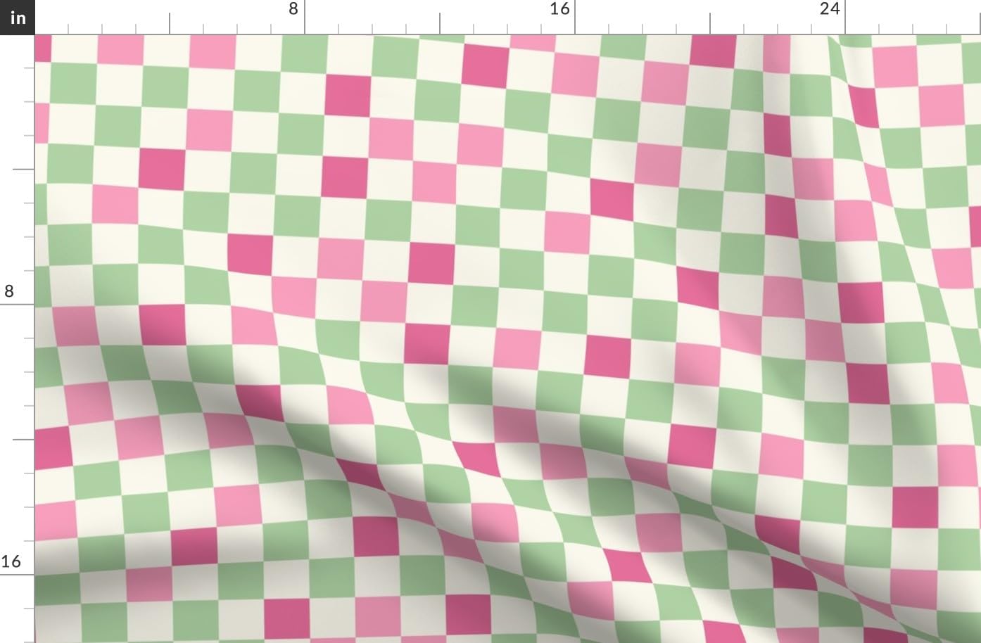 Spoonflower Fabric - Checkered Green Pink Squares Cream White Grid Checks Retro Printed on Organic Cotton Sateen Fabric by The Yard - Sewing Quilting Apparel Home Decor