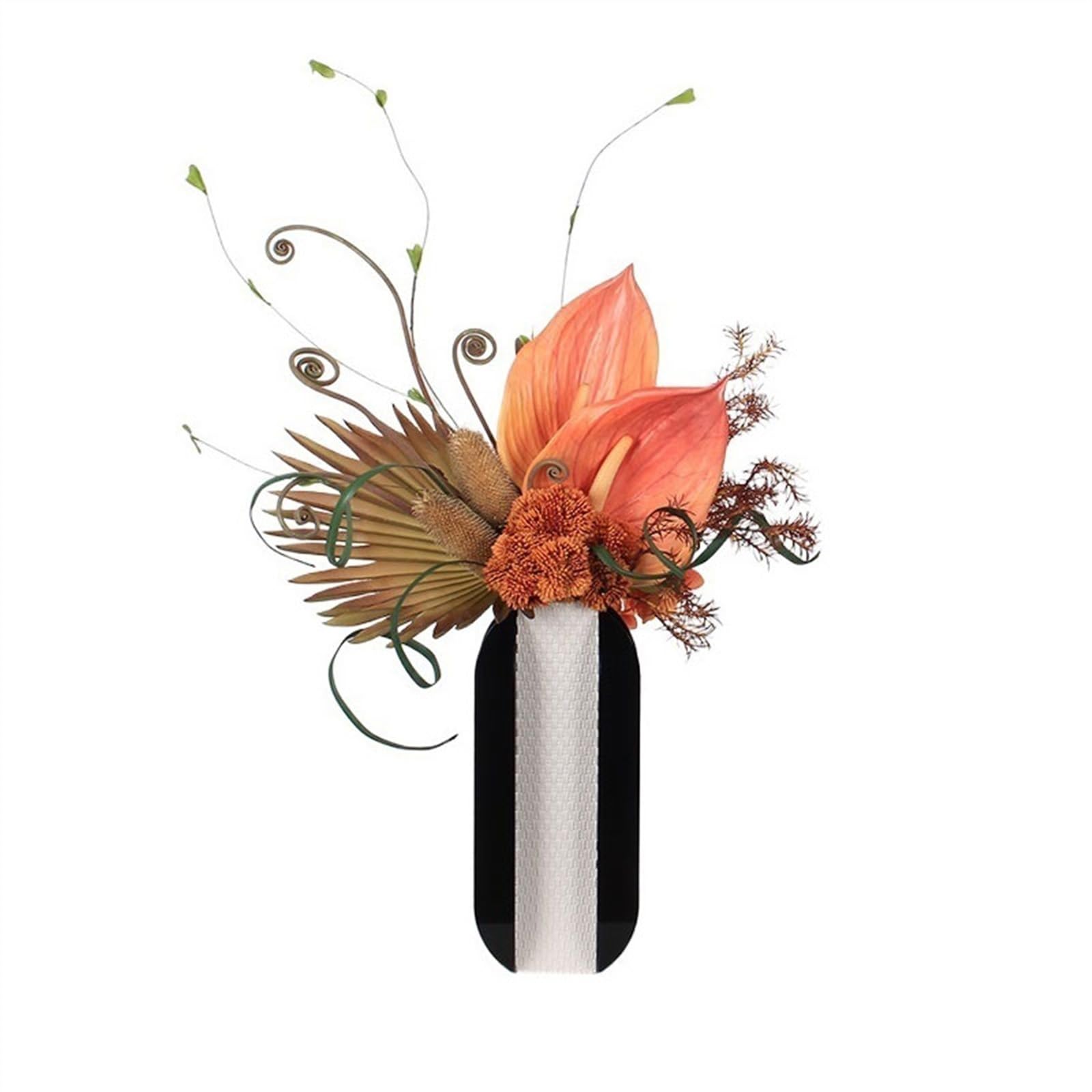 Z4T8M2K6G5 Artificial floral arrangement Artificial Flower Art Set Dining Table Coffee Centerpieces Fake Arrangement Creative Irregular Metal Vase(2)
