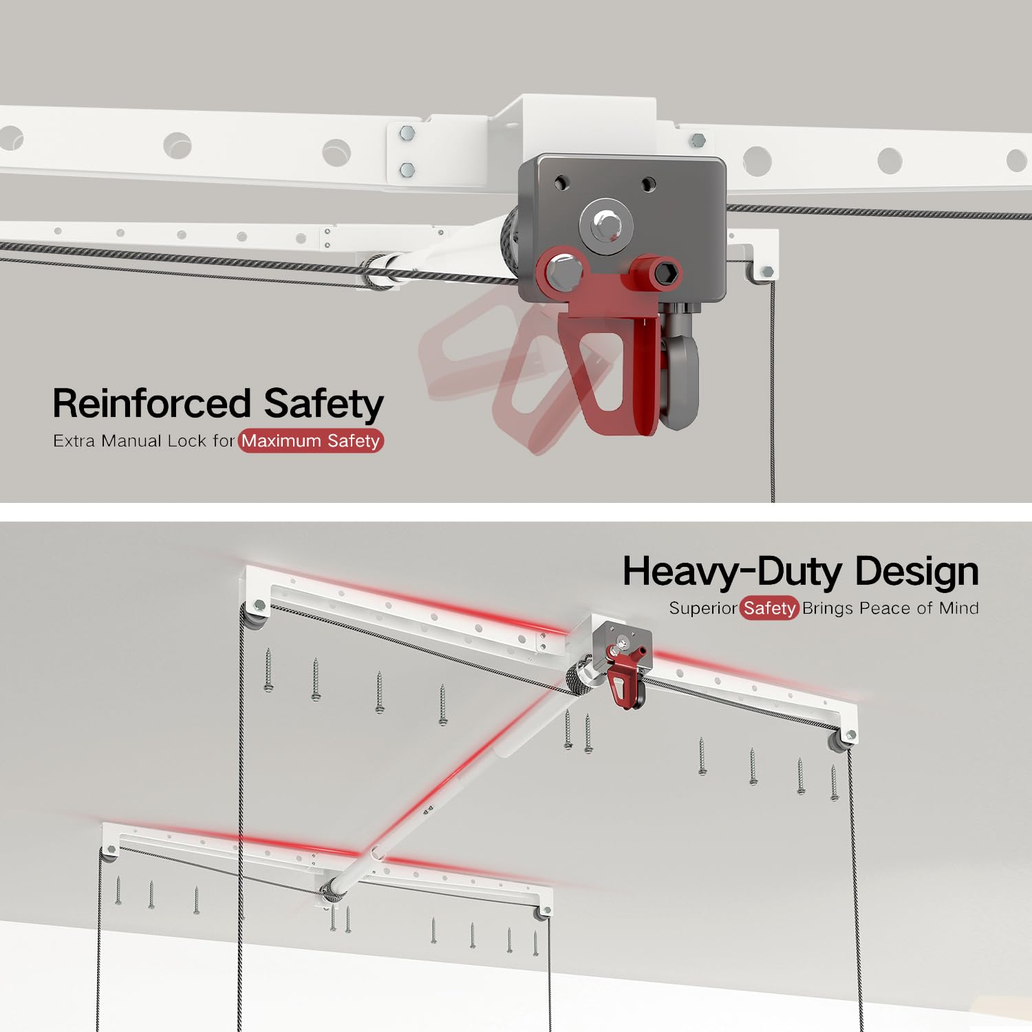 Elevador de almacenamiento de techo de 4 x 4 pies, sistema de almacenamiento de garaje montado de alta resistencia, capacidad de 250 libras (blanco)