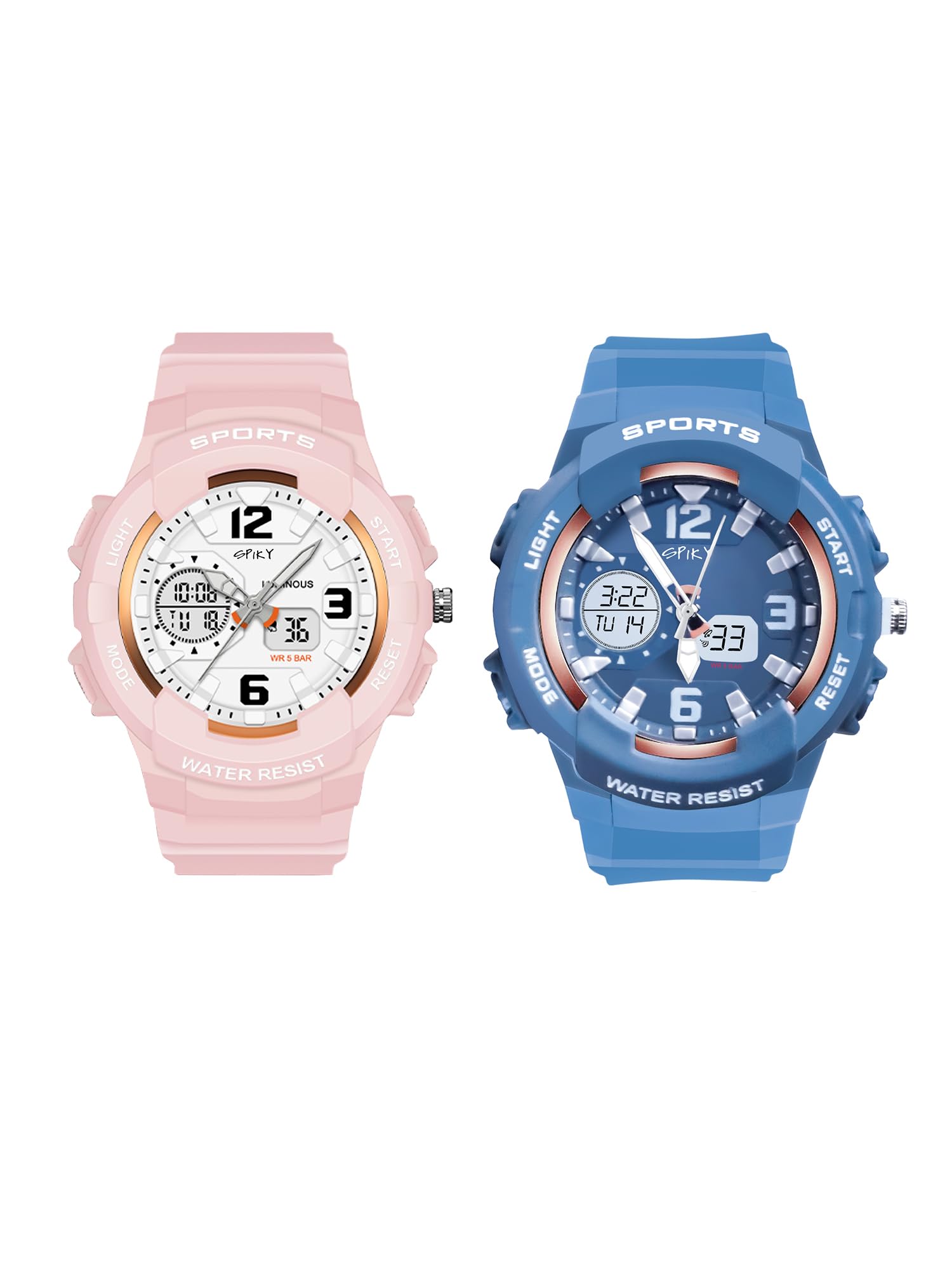SPIKY Dual Time Multi Functional Kids Silicone Digital Watches Combo With Stylish Design | 50M Water Resistant | Best Birthday Return Gift For Age 3-16 Years Child - Pink & Blue (B0CP1X5NPX) Amazon Price History, Amazon Price Tracker
