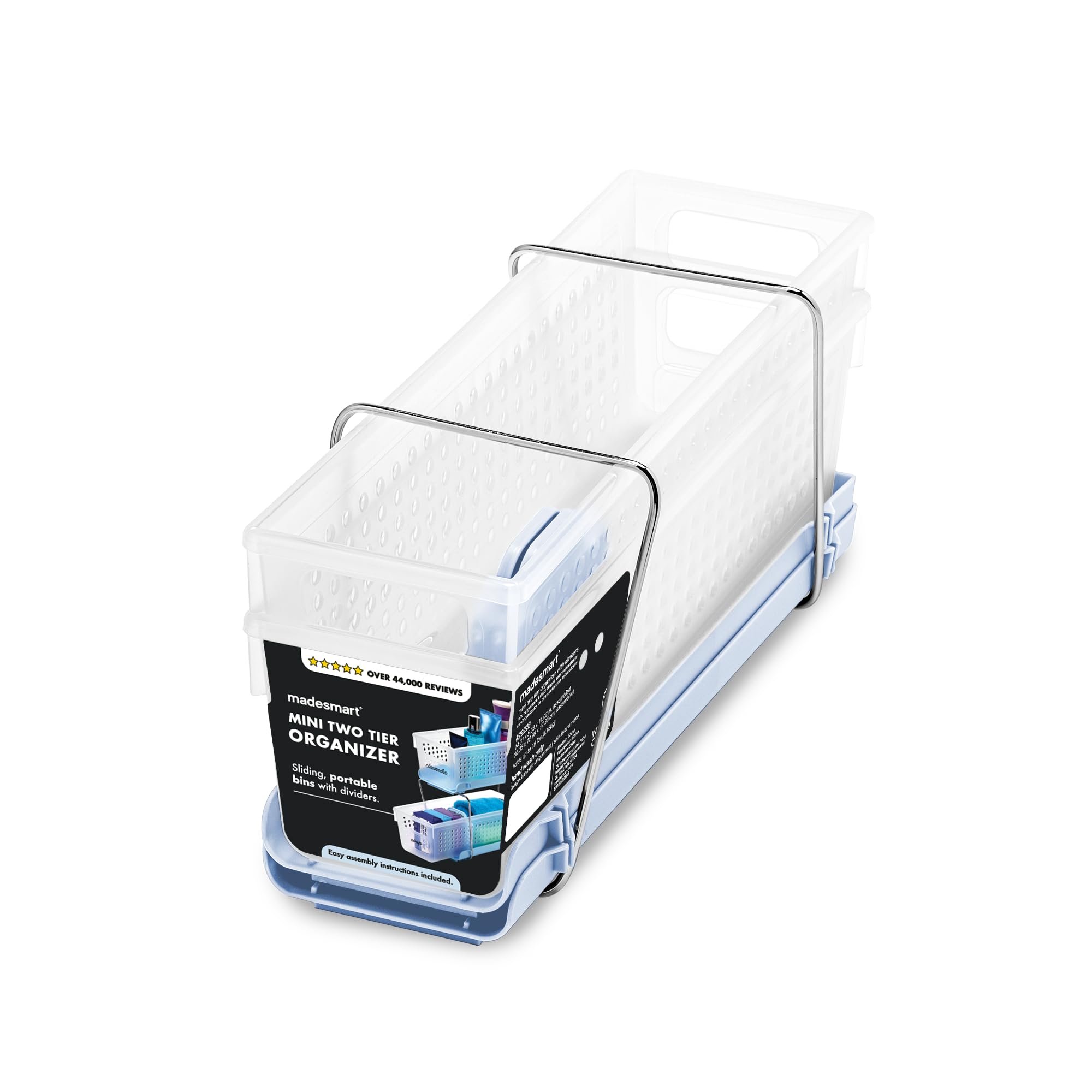 madesmart Mini Organizador Multiusos de plástico de 2 Niveles con contenedores de Almacenamiento deslizantes divididos, Estante Organizador Compacto Debajo del Fregadero y gabinete, Escarcha