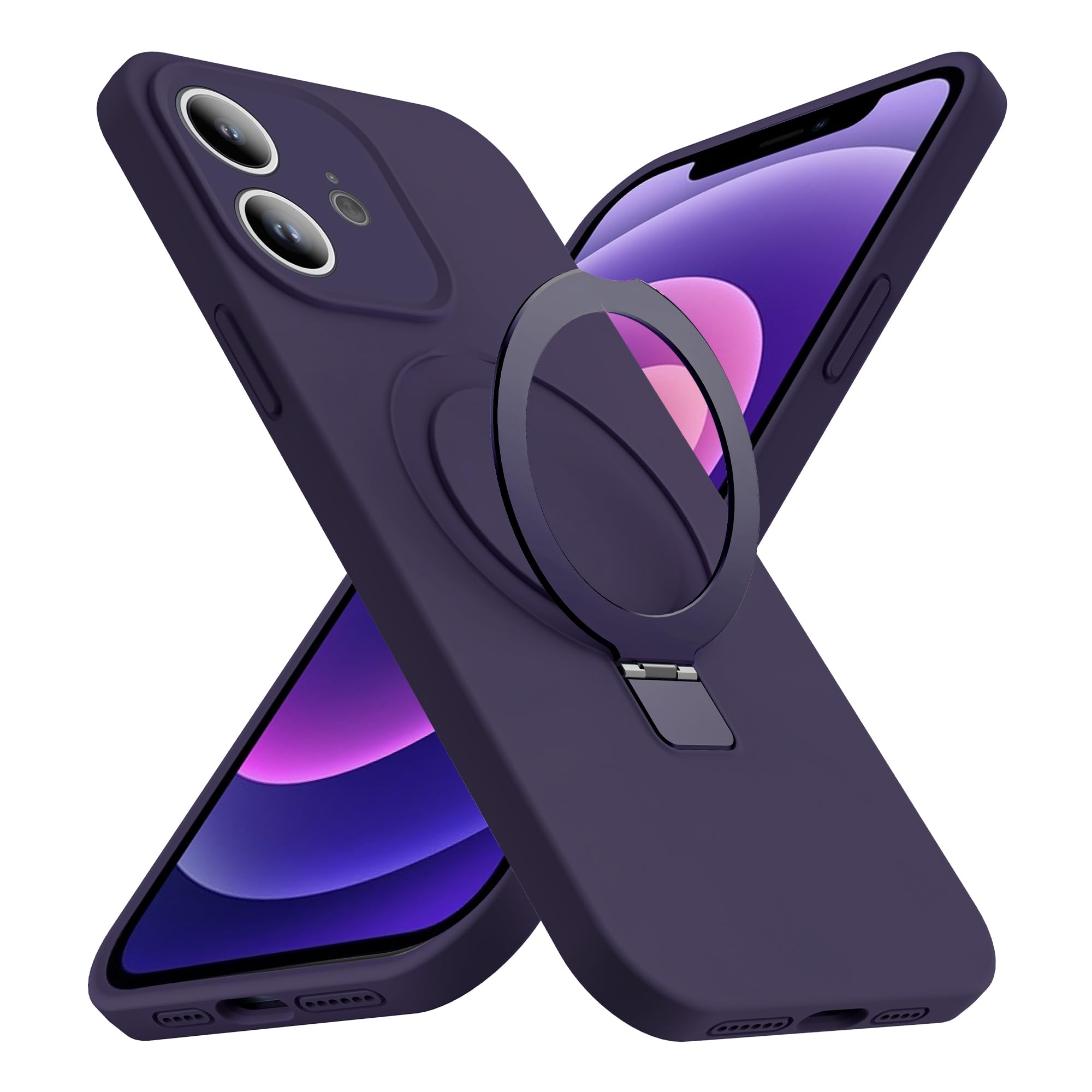 for iPhone 12 Case with Magnetic Ring Stand Silicone Phone Case 6.1" for Women Men [Compatible with MagSafe][Full Camera Protection][Military-Grade Drop Protection], Purple
