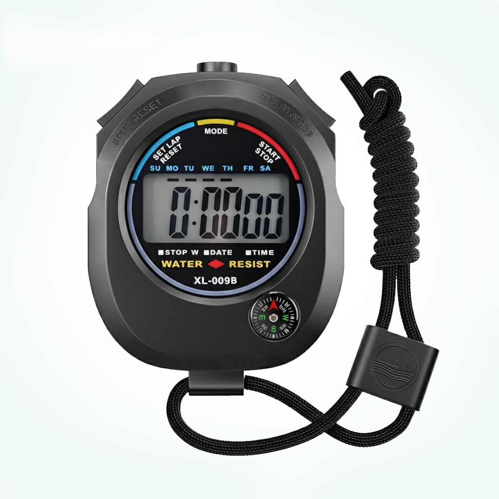 Digital Sports Stopwatch Timer with LCD Display | Multi-Function Stopwatch with Lap Reset Time Date Alarm & Compass | Water Resistant Handheld Timer for Training & Outdoor Use-image-29