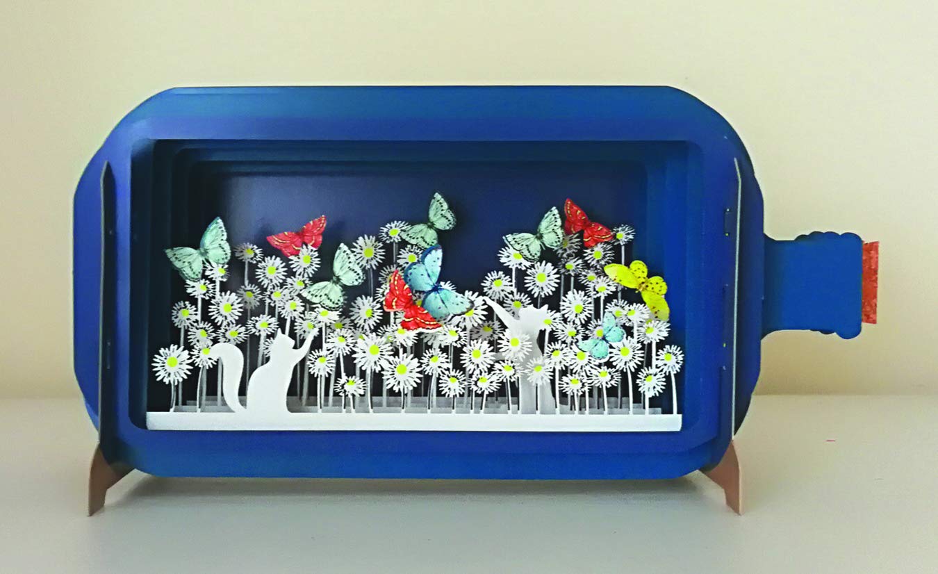 Message in a Bottle Cats Butterflies & Flowers Pop-Up Card (MIB028)