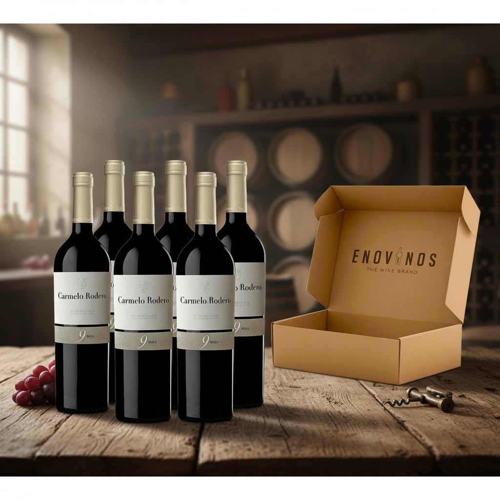 Vino Tinto Roble Ribera del Duero Carmelo Rodero 9 Meses 2024 - Envío 24 h - Ribera del Duero - Vino Regalo - Nueva Añada - Caja 6 x Botella 75 cl- Mejor Seleccion ENOVINOS THE WINE BRAND