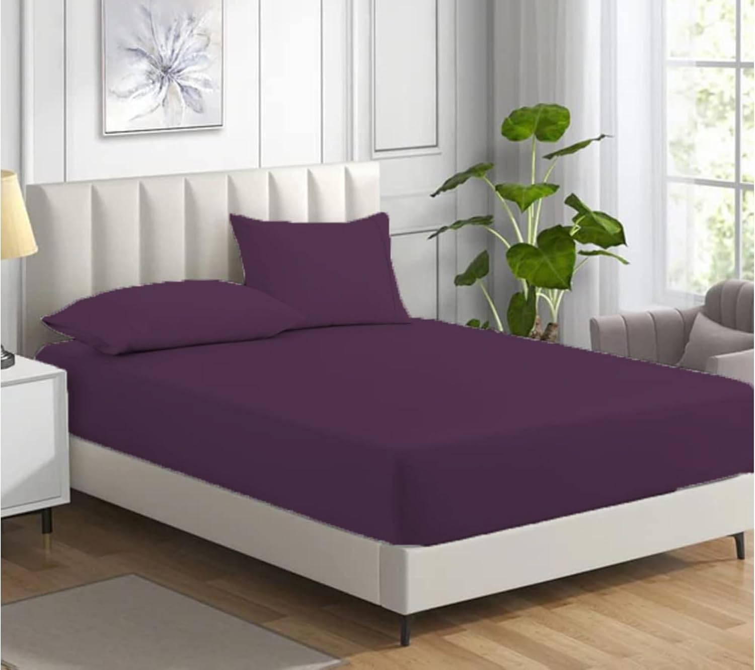 Bella Nights Fitted Sheet 100% Polycotton – Deep Pocket 25CM, Soft Brushed, Durable & Comfortable Bed Sheet – Easy Care Bedding (Plum, King)