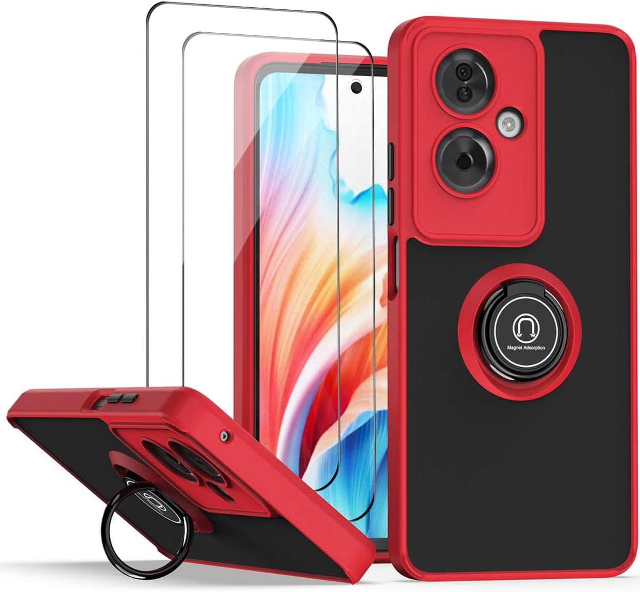 QUIETIP Case Compatible with Oppo A79 5G with Screen Protector,TPU + Hard PC Shockproof Magnetic Ring Car Mount Stand Cover,Black