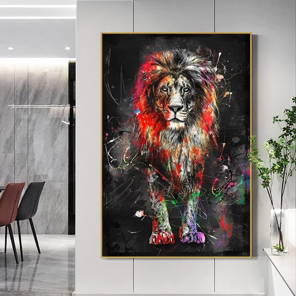 IHHGNB Watercolor Abstract Lion Canvas Art Posters Lion Animal Prints Canvas Paintings Living Room Wall Art Decor Pictures(70x90cm(26x35in)/No frame)