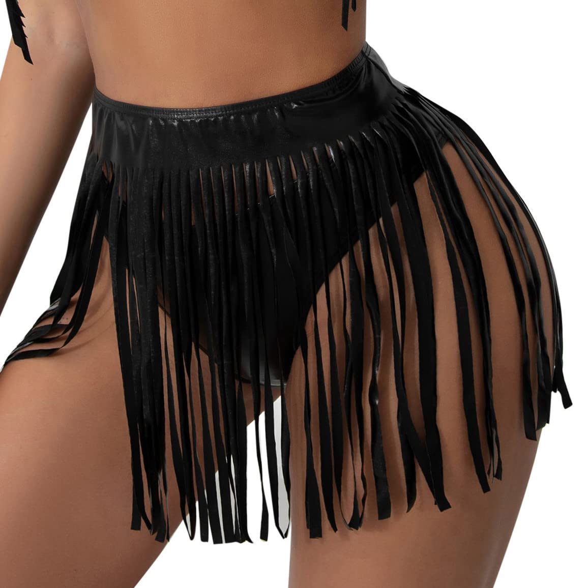 LZPCarra Falda corta de playa para mujer, vestido de playa con borlas, vestido corto con flecos, falda de cinturón elástico, minifalda corta, bikini elástico, traje de baño, pareo envolvente, falda con borlas