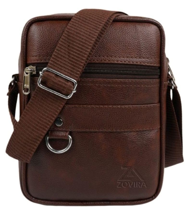 ZOVIRA Men’s Leather Sling Bag, 23x18x8 cm, Adjustable Strap, Multi-Compartment Crossbody Messenger Bag for Travel and College