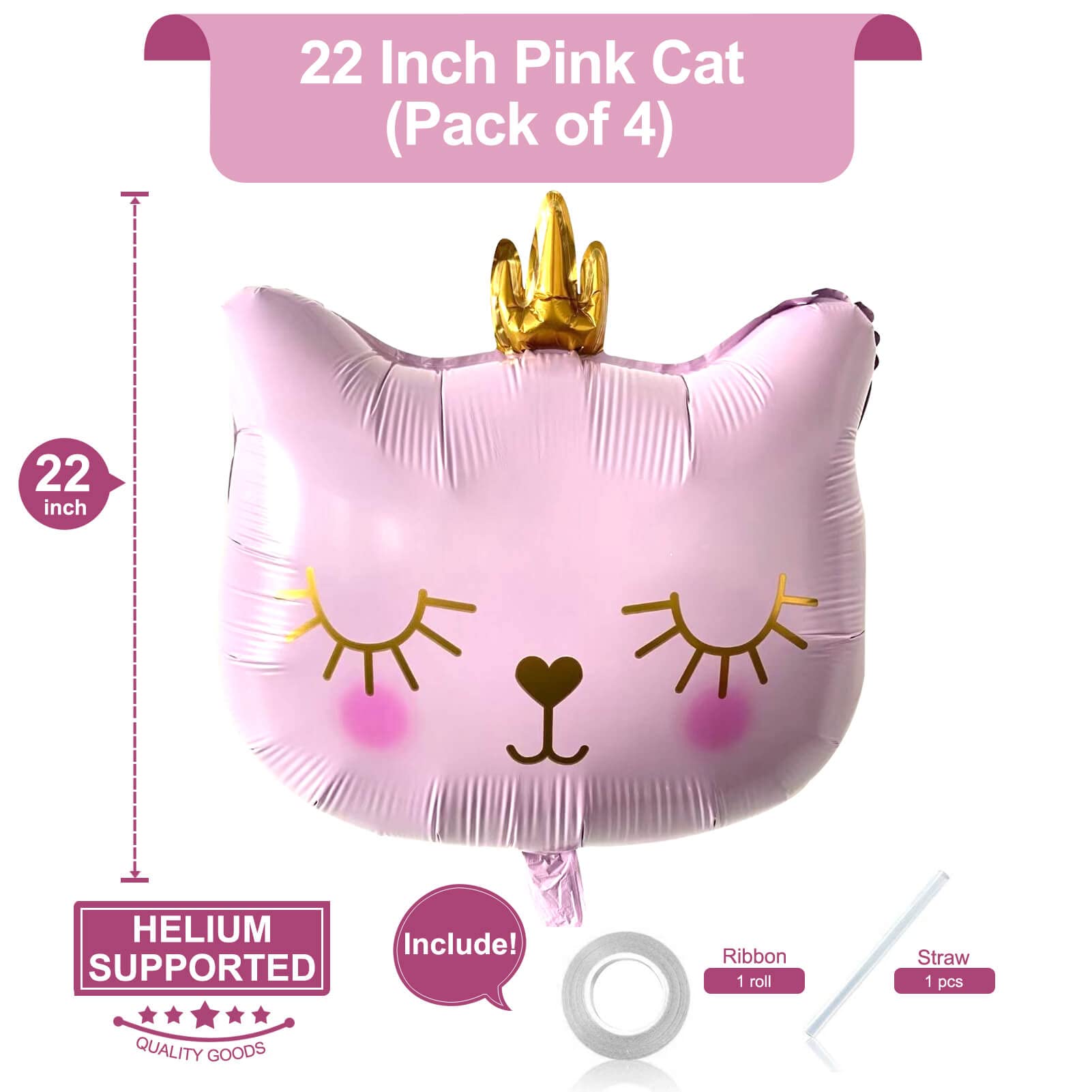 Amazon | ピンクの猫のバルーン 22インチ 愛らしいピンクの王冠 子猫の