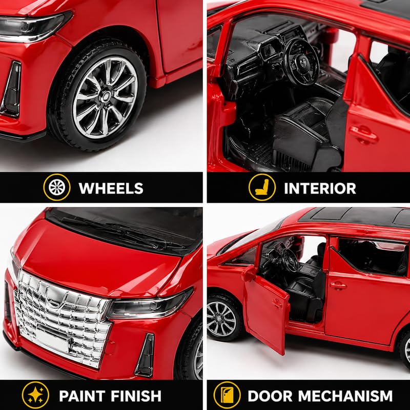 Image of Amisha Gift Gallery Alphard Diecast Toy Car for Kids 1:36 Scale Model Metal Pull Back Sports Car Boys | Metal Pull Back MPV Model, LED Lights & Sound, Openable Doors, Mini Luxury Van