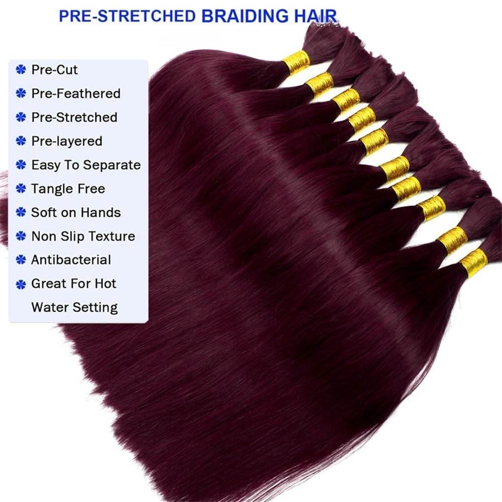 Splatanie włosów Farbowane wstępnie 99J# brazylijskie włosy ludzkie proste bez osnowy Remy Bulk Hair Extension do zaplatania Kobieta(28 Inch)