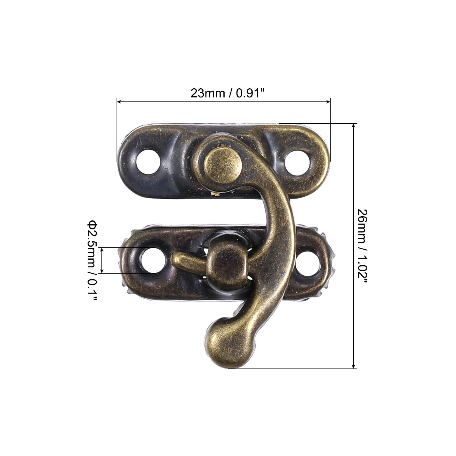 QUARKZMAN 6pz Vintage Serratura Chiavistello, 23 x 26mm Mini Chiavistello Braccio Oscillante Chiavistello Destro Gancio Chiavistello con Viti per Scatola Gioielli Valigia Cassetta, Bronzo