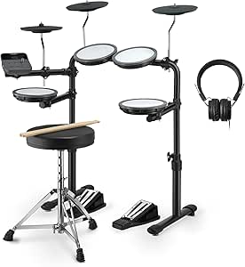 Donner DED-70 Electric Drum Set, Quiet Electronic Drum Kit for Beginner with Mesh Pad, Portable Drum Set Support Portable Charger Supply, Drum Throne, Sticks Headphone, Kids Christmas Birthday Gift