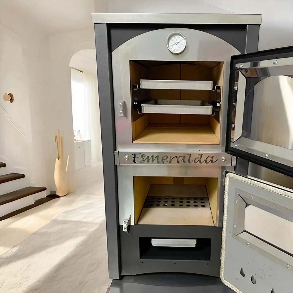 Alfonso Forni Stufa A Legna Con Forno-Esmeralda-Potenza Riscaldamento 15Kw,A Legna Economica In Acciaio Verniciato Antracite,Da Interno Con Forno In Mattoni Refrattari,Ideale Per Cucina,Made In Italy