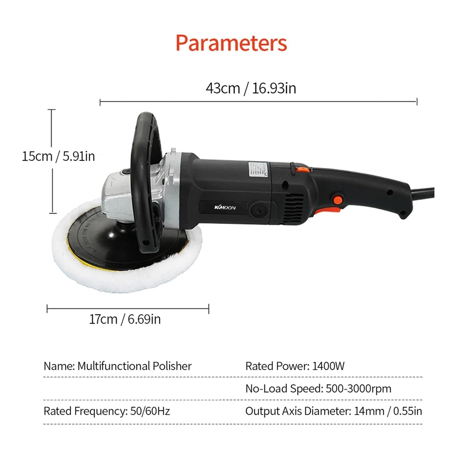 1400W Electric Car Waxing Pulhering Machine M14 Pulidor de 180 mm Cuidado la Pintura del automóvil Variable Velocidad mármol Tile Suelo(Nero)