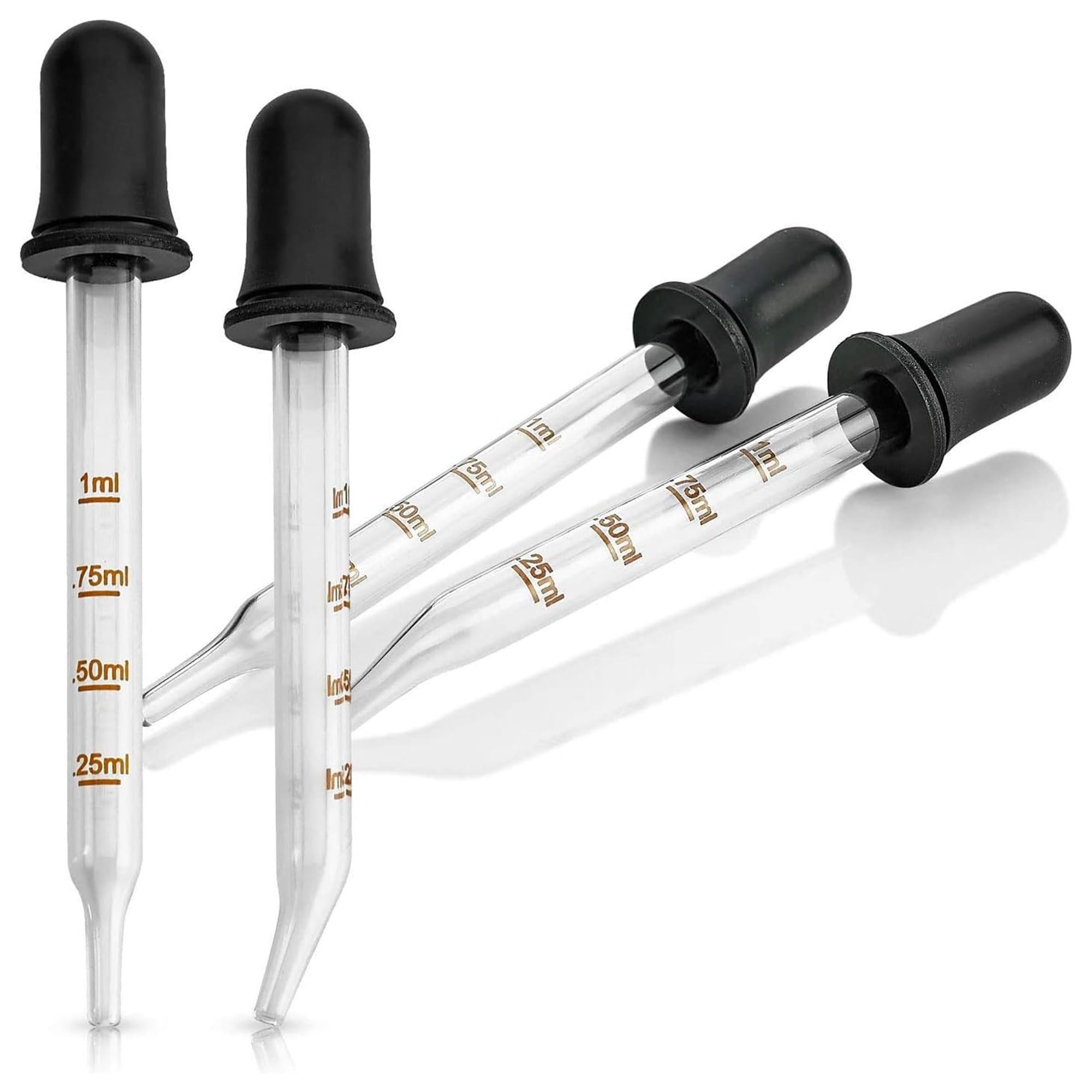 Eye Dropper - (Pack of 4) Bent & Straight Tip Calibrated Glass Medicine Droppers for Essential Oils | Pipette Dropper for Accurate Easy Dose and Measurement (1 mL Capacity)