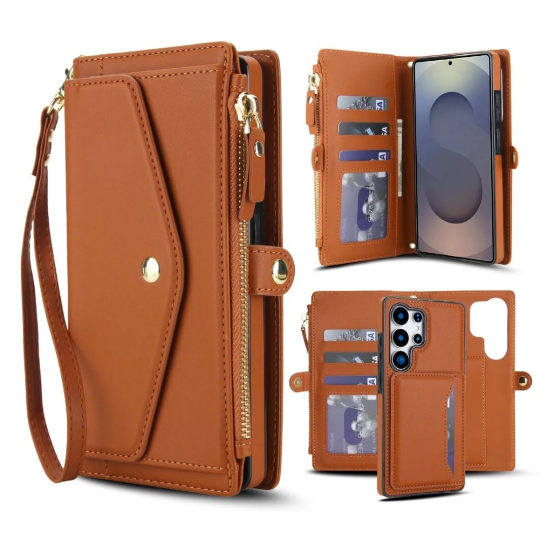Étui Portefeuille bandoulière magnétique détachable avec Porte-Cartes pour Samsung Galaxy S25 Ultra S24 Plus S23 A16 A36 A56 A55 A35 A15 (pour Galaxy S22 Plus 5G/Noir)