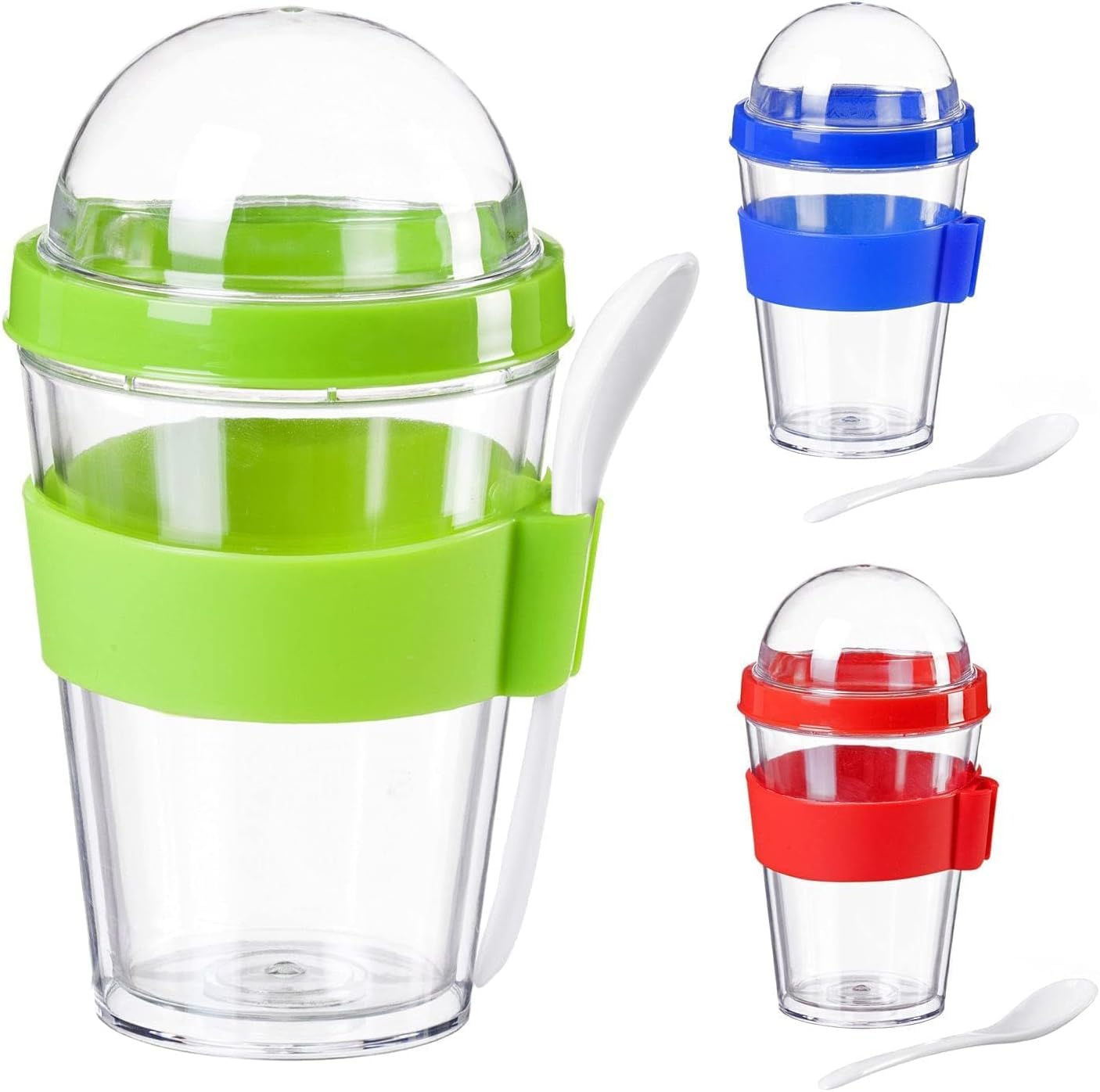 Muesli Cup to Go Deluxe – Yoghurt cup for on the go – Travel lunch pot with spoon and insulated cooling compartment for muesli, cereals, porridge and fruit (Green (without cooling compartment))