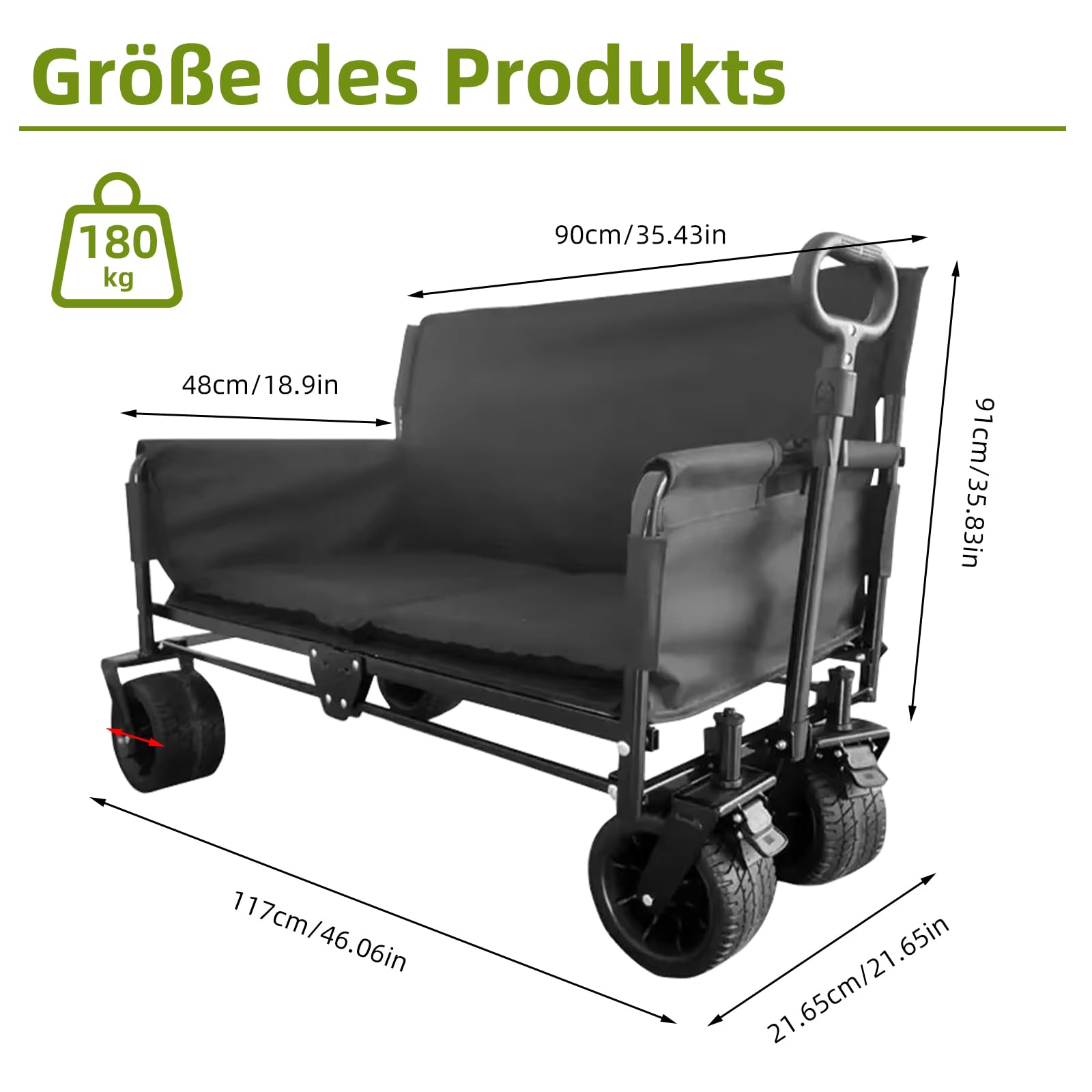 3 in 1 Bollerwagen Faltbarer, Strandwagen Handwagen Umbaubar Campingbank, Verstellbarem Griff Gartenwagen, Klappbarer All Terrain Transportwagen Allzweckwagen Campingstuhl Campingsofa Sitzer