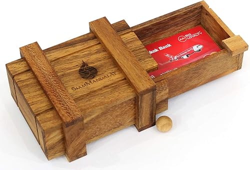 Miniatura 10 de The Heist Caja de rompecabezas de madera para regalo con compartimentos ocultos, puzle de puerta corredera para dinero y entradas con cerradura