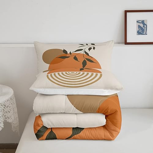 Miniatura 5 de Juego de ropa de cama tamaño Queen con diseño de hojas bohemias para niñas, niños, adolescentes, mujeres, abstracto, exótico, geométrico, moderno,