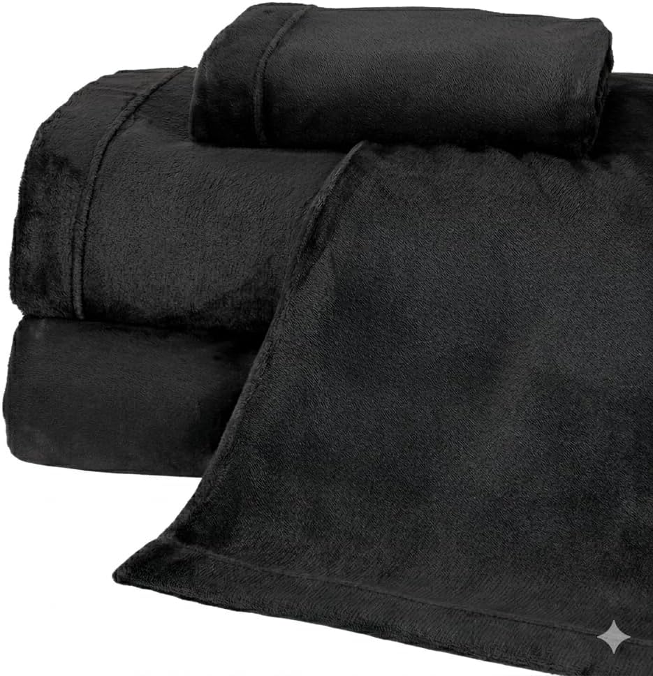 NY Loft Ultra Soft Micro Fleece Sheets Set with Extra Deep Pockets | Extra Soft Velvet Fleece Sheet Set | Super Plush Polar Fleece | Velvet Plush Cozy Warmth | Tribeca Collection (Queen, Black)