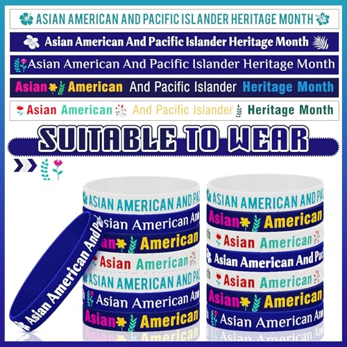 100 Pcs Asian American and Pacific Islander Heritage Month Decorations Bracelets AAPI Month Decorations 5 Styles Rubber Stretch Silicone Wristband Bracelets for AAPI Party Supplies4