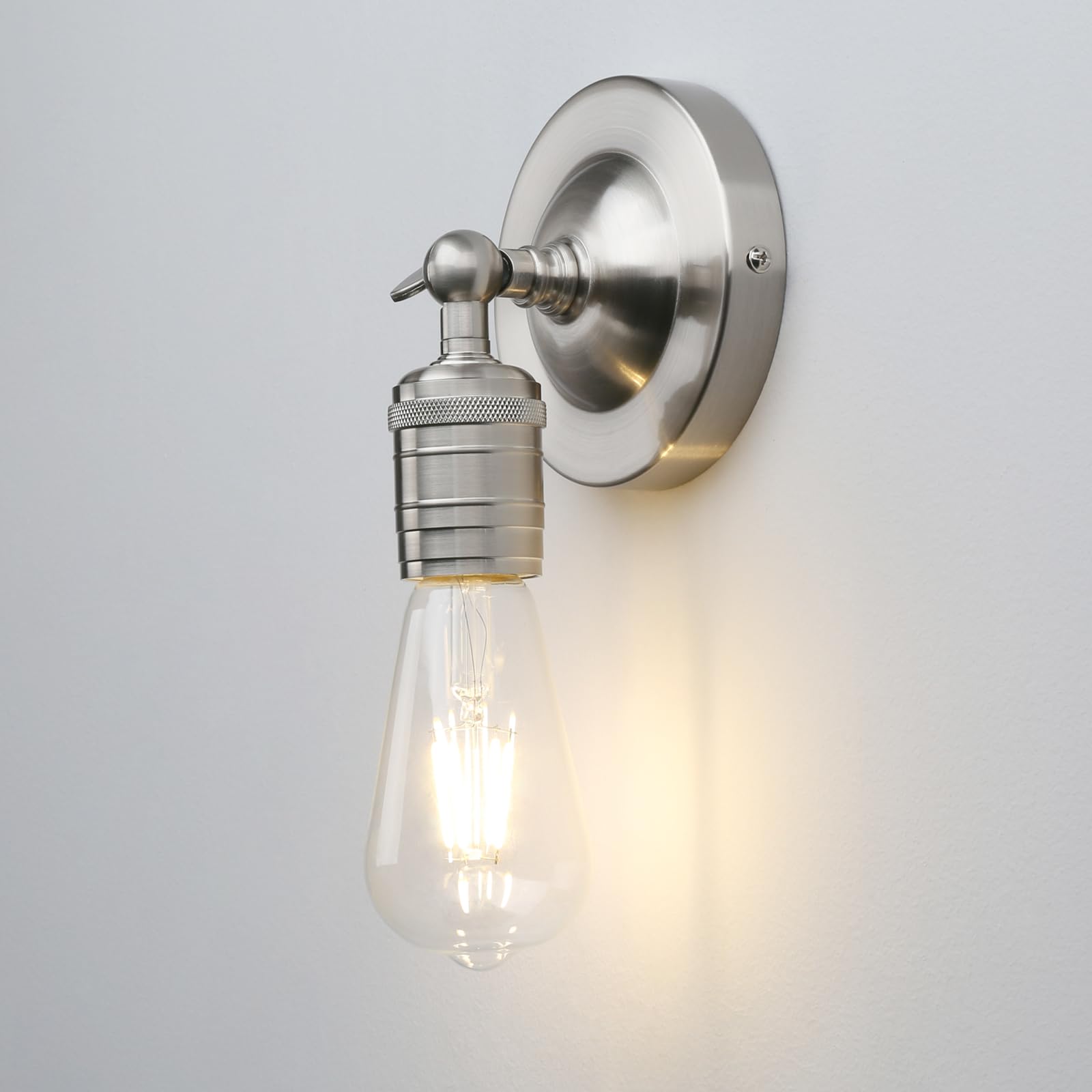 Phansthy Simple Style Retro Industrial Wall Light One-Head Wall Lamp Without Shade Vanity Mirror Lighting Suit for E27 Bulbs (Brushed)