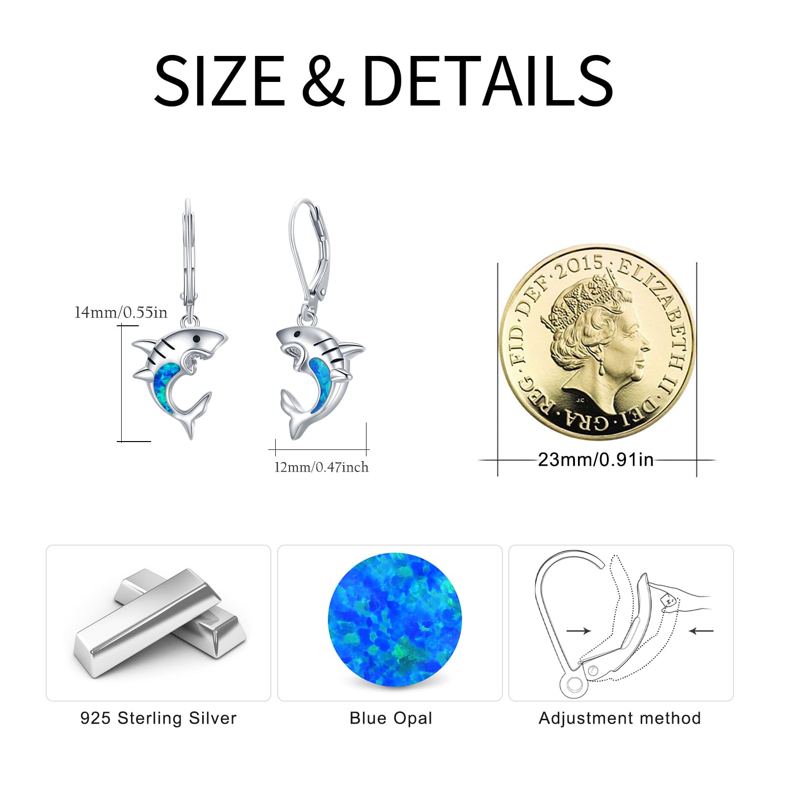 REDSUN Delfin/Koala/Hai Ohrringe Damen 925 Sterling Silber mit Herz Mondstein - Hängend Delphin Schmuck Geschenk für Mutter, Mama, Ehefrau, Frauen, Mädchen, Freundin - Valentinstag Weihnachten
