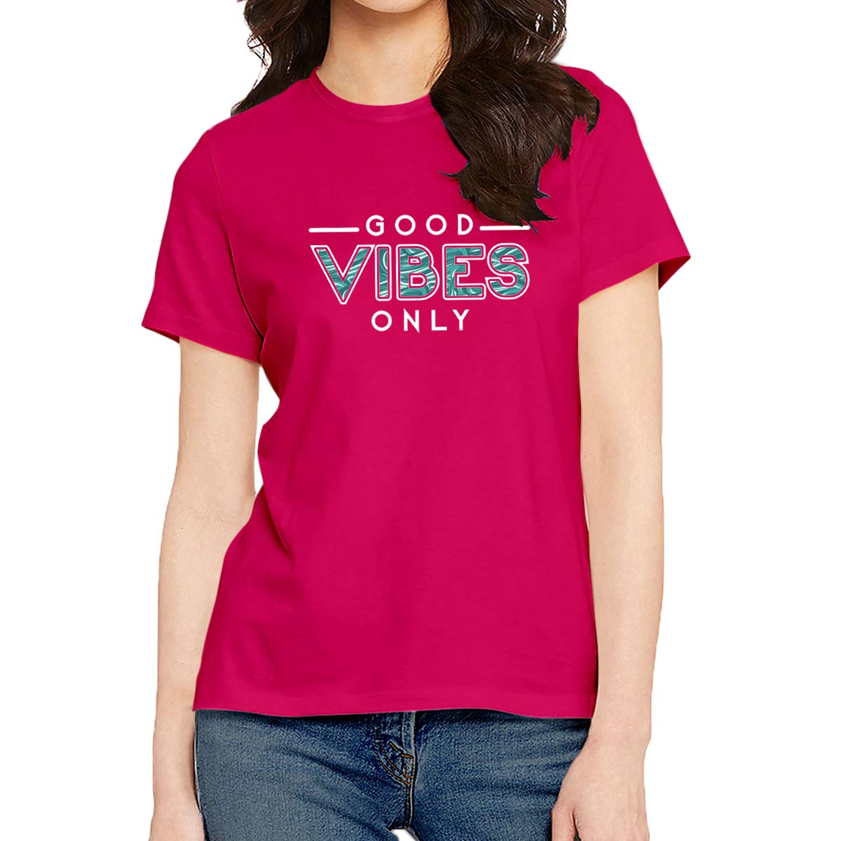 Women's Regular Fit Tshirt Good Vibes Only Cotton Printed Round Neck Half Sleeves Multicolour T Shirt. Trendy, Pootlu, Quotes, Trending Tshirts-image-6