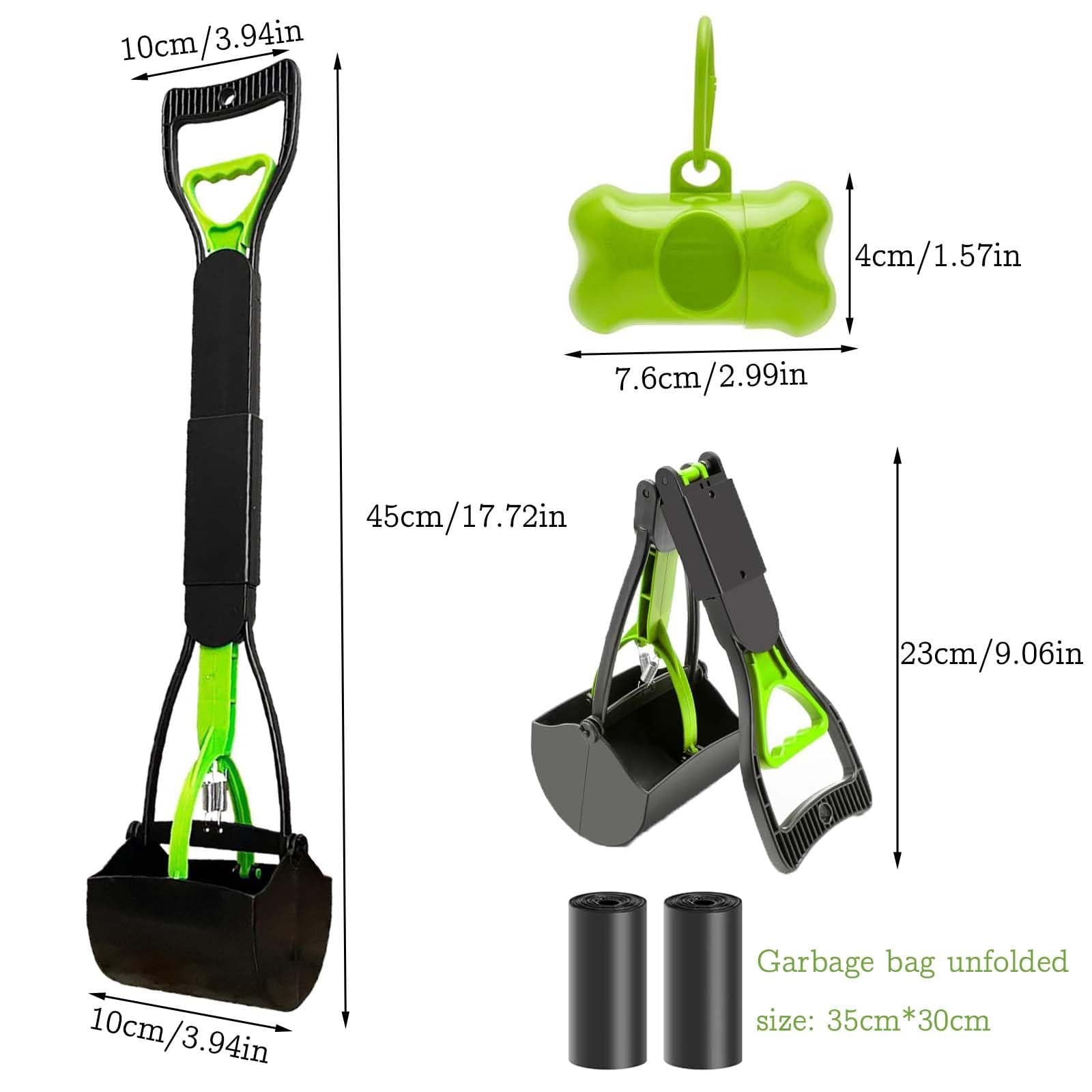 45Cm Hundekotsammler Faltbar Hundekotschaufel mit 40 Kotbeutel für Hunde Kotschaufel Hund mit Hundekotbeutelspender Hundekotgreifer mit Langer Griff Hundekot Schaufel für Hund Katze (Grün)