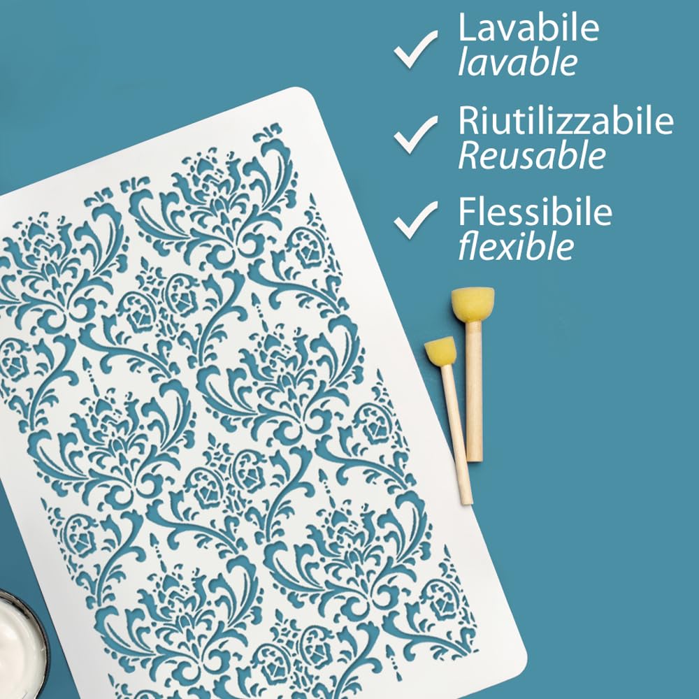 RE-COVERTILES - Stencil per Pittura e Decorazione | Flessibili Lavabili e Riutilizzabili | per Pareti, Pavimenti e Mobili | Decalcomanie | Carta da Parati | Piastrelle | 60x40 cm