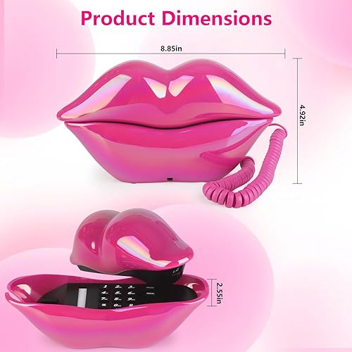 Miniatura 4 de Sangyn Teléfono de labios con cable, teléfono con cable novedoso, teléfono con cable con forma de dibujos animados, teléfono fijo real para el