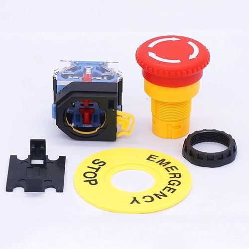 Miniatura 5 de Taiss Interruptor de botón de parada de emergencia de 0.866 in Estación 2 NC Interruptor de parada de emergencia de señal roja de hongo 10A 440V