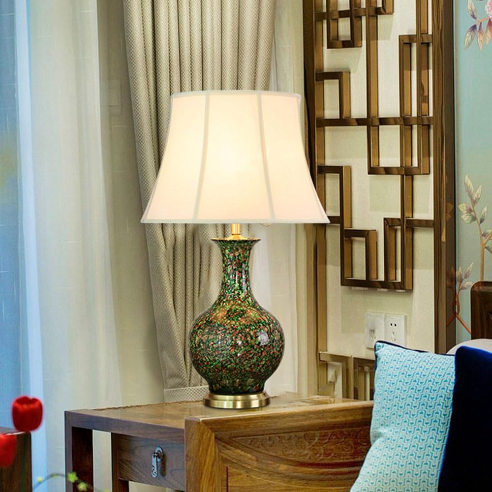 SGKOMN 30.7In Large Ceramic Table Lamps, Modern Red/Green Table Lamps For Bedroom Living Room, Chinoiserie Handmade Lamps For Nightstand Bedside-A