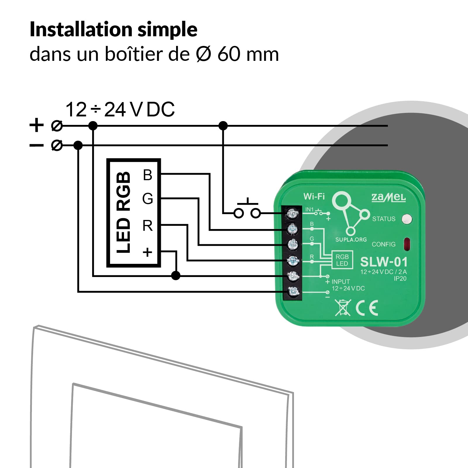 Supla Zamel - Module de contrôle de lampes LED RVB Wi-Fi SLW-01 I contrôle via connecteurs ou application mobile I contrôle d'une seule barre ou d'un groupe d'appareils
